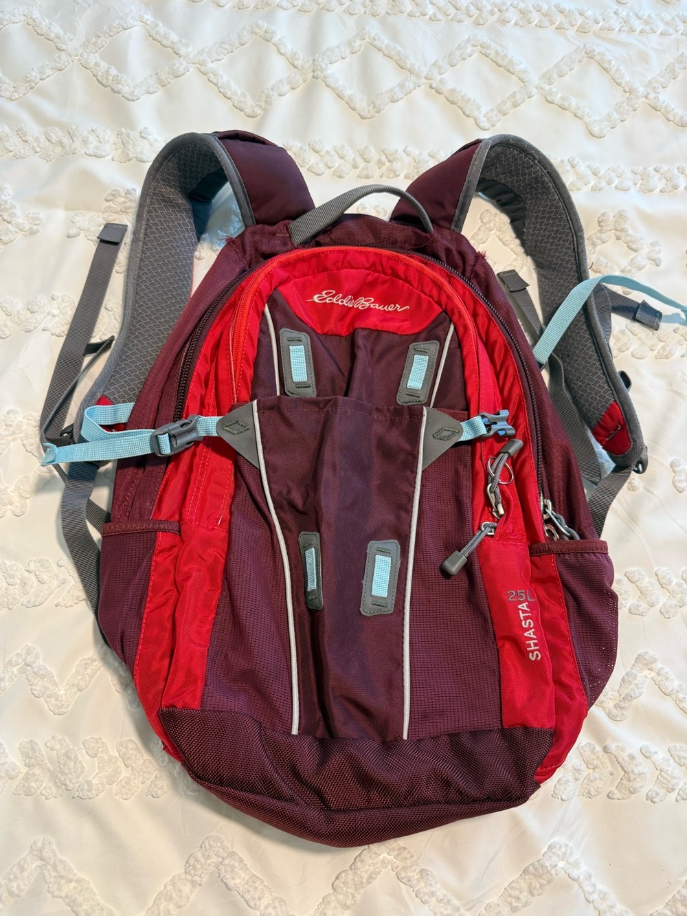 Eddie Bauer Shasta Red and Purple Zip Closure Day Backpack, 25L